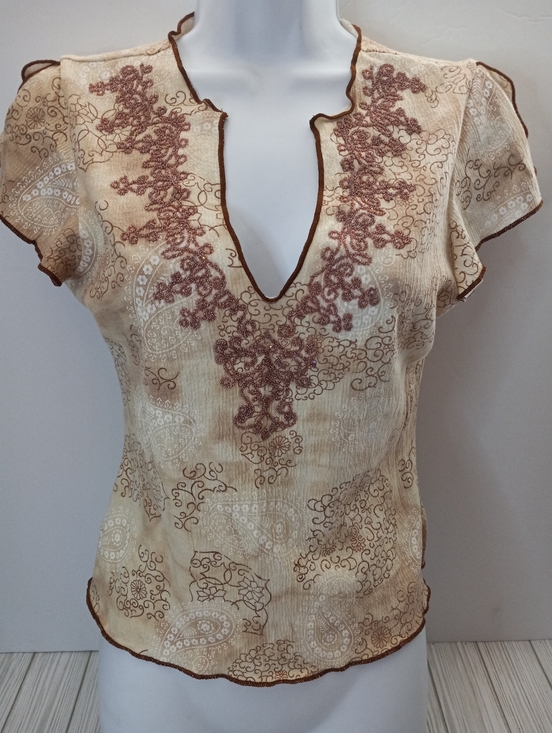 Tops - Vintage Y2K Boho Fairycore Split Sleeve Vneck Paisley Print Babydoll Top